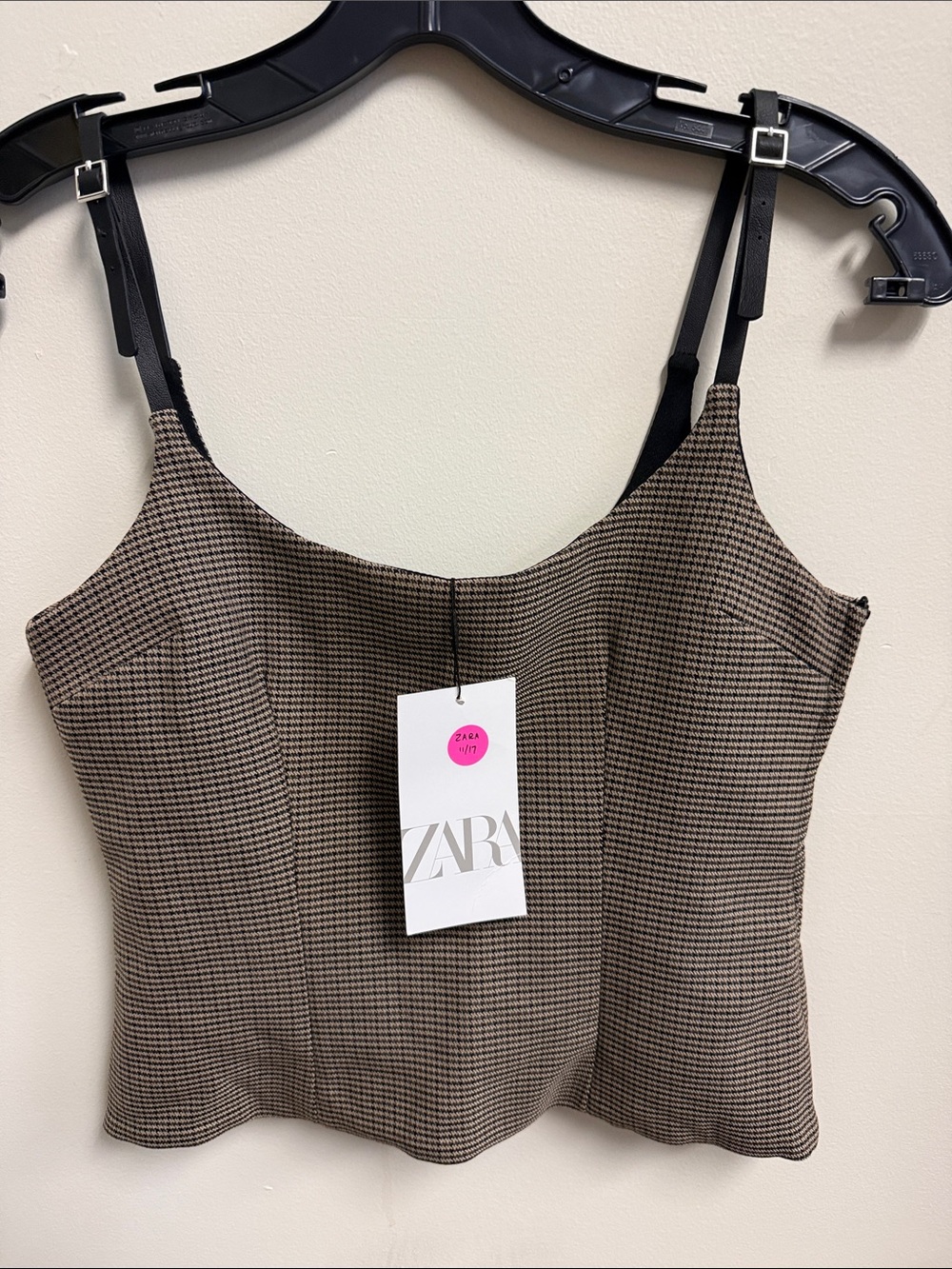 ZARA Brown and Black Houndstooth Cropped Cami